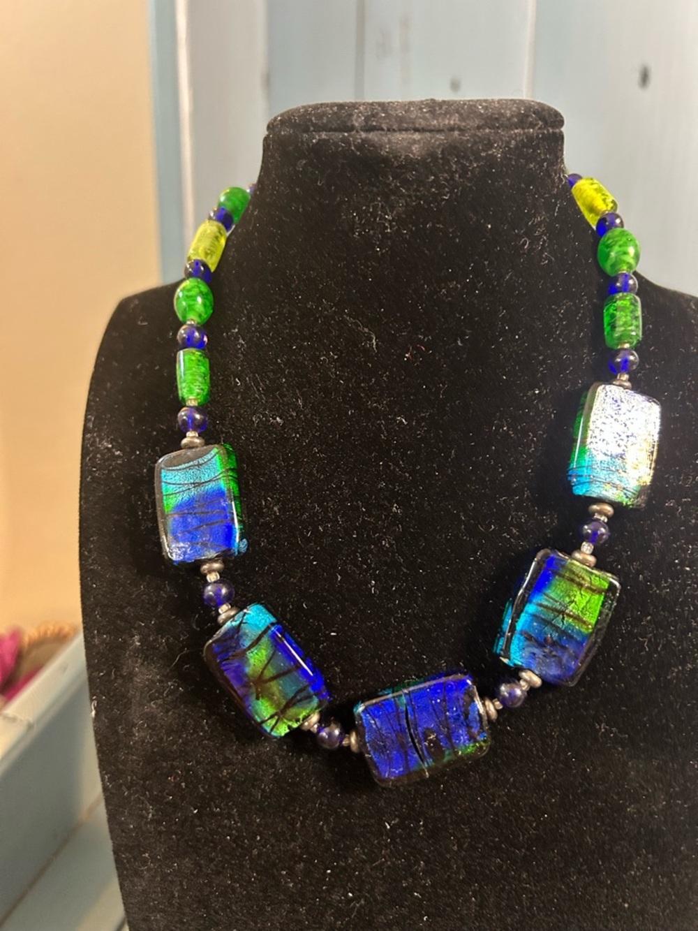Murano Blue and Green Dichroic Glass Necklace